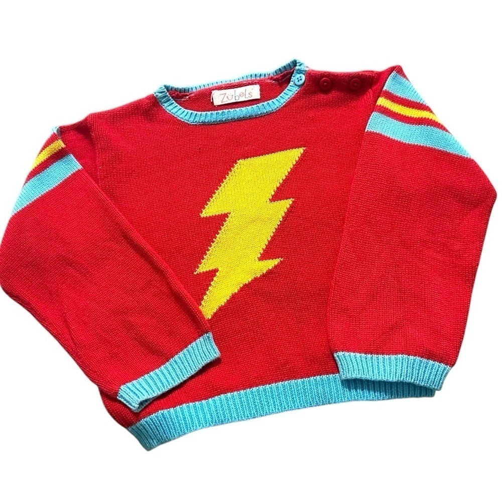 Zubels Lightning Bolt Knit Sweater, Red & Blue, Size 4Y